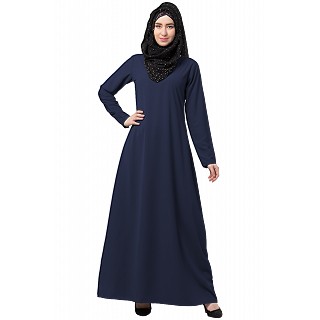 A-line inner abaya with a complementary Hijab- Navy Blue